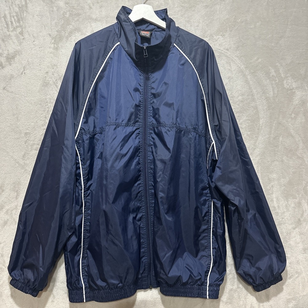 VTG Nike Team Dri-Fit Track Jacket Blue Full Zip White Piping Trim Men's Size XL